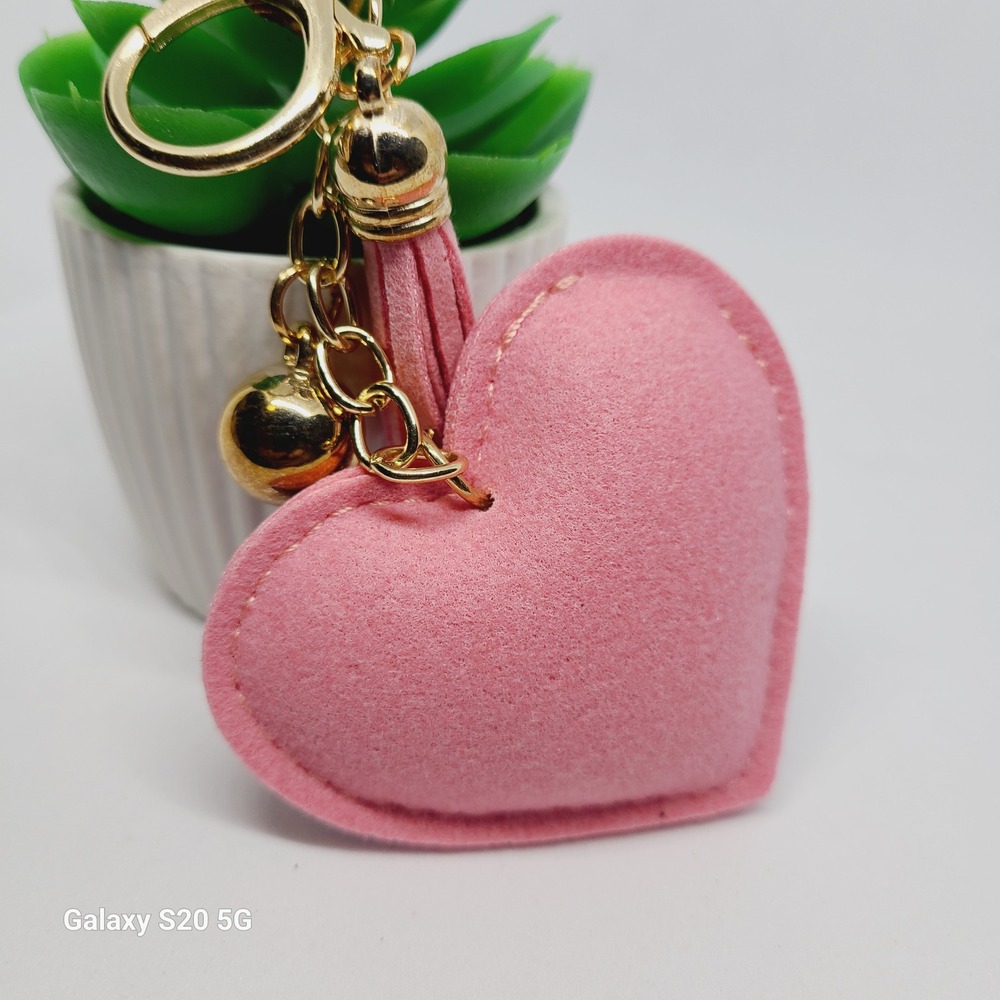 Rhinestone Heart Keychain Purse Charm Bag Accessories Light Pink Gold Tassel - Picture 3 of 4